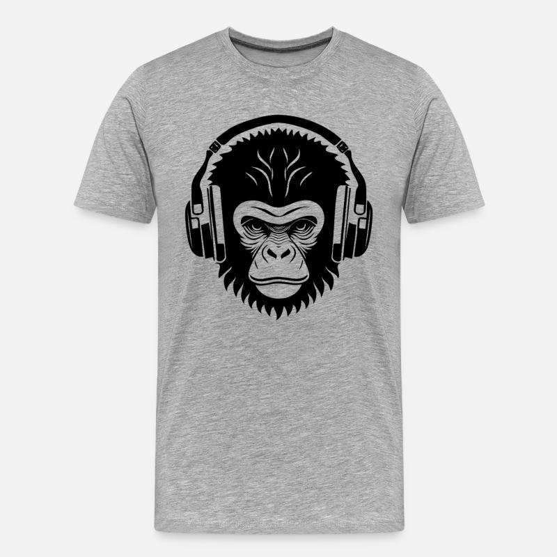 Entspannter Affe Wireless Kopfhörer Café Shirt - Männer Premium Bio T-Shirt - Grau meliert