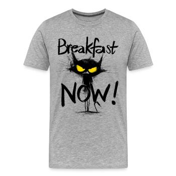 Grim Black Cat – Petit-déjeuner MAINTENANT ! - T-shirt bio Premium Homme - gris chiné - Devant - Damien (186cm)