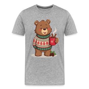 Ours d’hiver avec thé et bâtons de cannelle - T-shirt bio Premium Homme - gris chiné - Devant - Damien (186cm)
