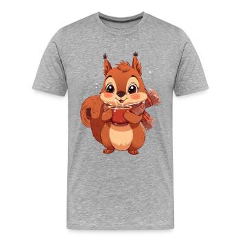 Écureuil d’hiver avec tasse - T-shirt bio Premium Homme - gris chiné - Devant - Damien (186cm)
