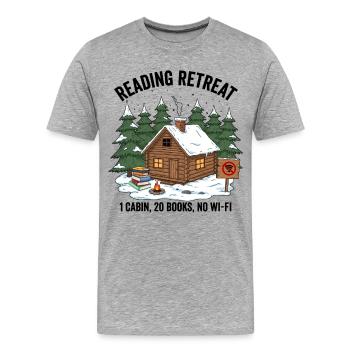 Winter Hut Reading Evening - Men's Premium Organic T-Shirt - heather grey - Front - Damien (186cm)