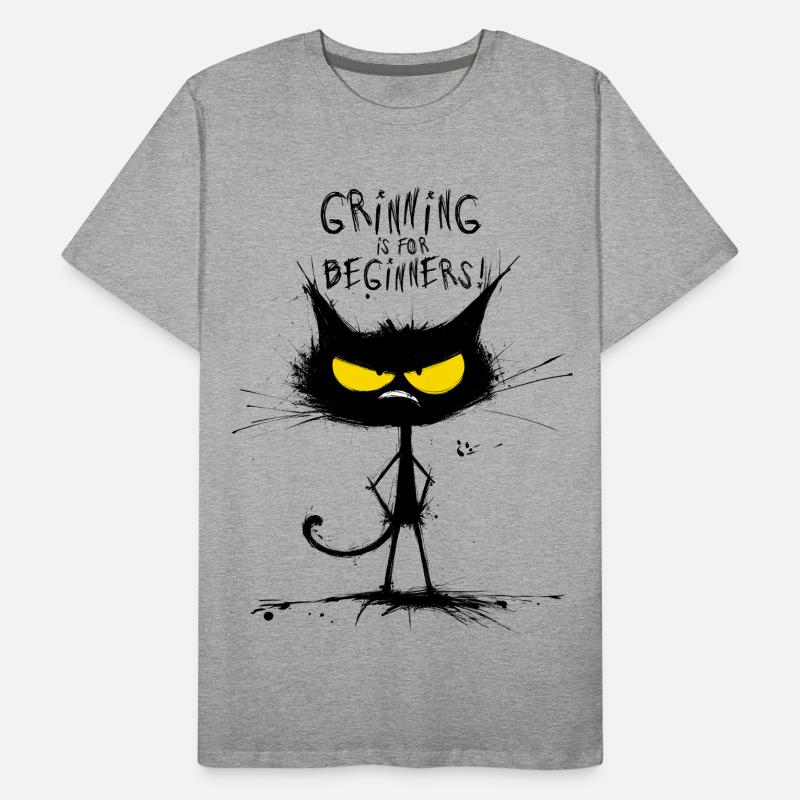 Grumpy Black Cat  – Smiling Is for Beginners Männer Premium Bio T-Shirt