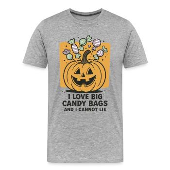 I Love Big Candy Bags Pumpkin Fun Saying Halloween - Men's Premium Organic T-Shirt - heather grey - Front - Damien (186cm)