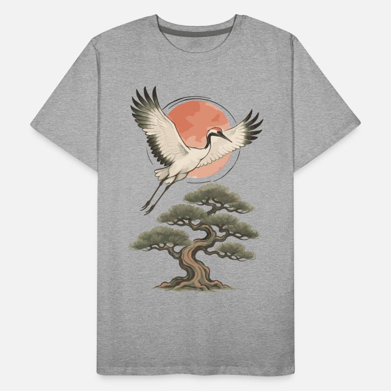 Flying Crane Over Pine Tree Men's Premium Organic T-Shirt