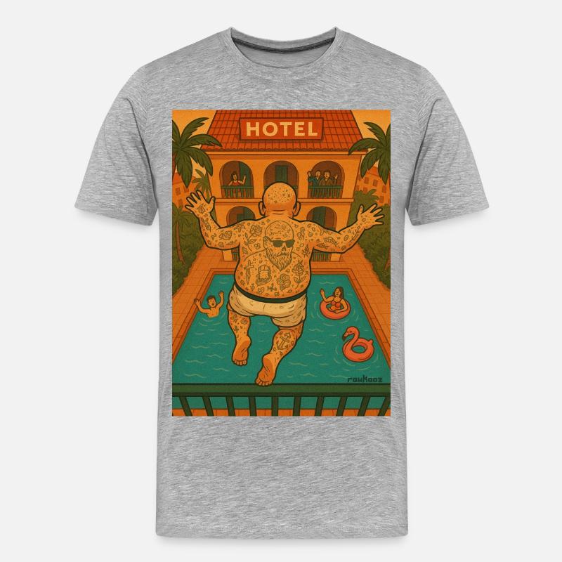 balkon urlauber springt am Pool - Männer Premium Bio T-Shirt - Grau meliert