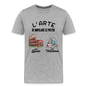 Die Kunst, Steine zu stapeln Humor Lazio - Männer Premium Bio T-Shirt - Grau meliert - Vorne - Damien (186cm)