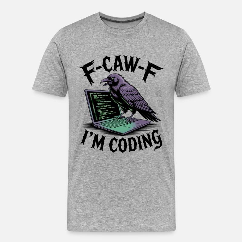 RabenCoder: Code Raven am Laptop - Männer Premium Bio T-Shirt - Grau meliert