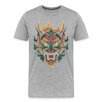 Fiery Dragon Mask | Mythical Flame Beast - Men's Premium Organic T-Shirt - heather grey - Front - Damien (186cm)