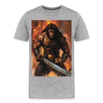 Heavy Metal Affe mit Schwert - Männer Premium Bio T-Shirt - Grau meliert - Vorne - Damien (186cm)