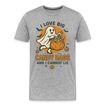 Funny Halloween Saying I Love Big Candy Bags Ghost - Men's Premium Organic T-Shirt - heather grey - Front - Damien (186cm)