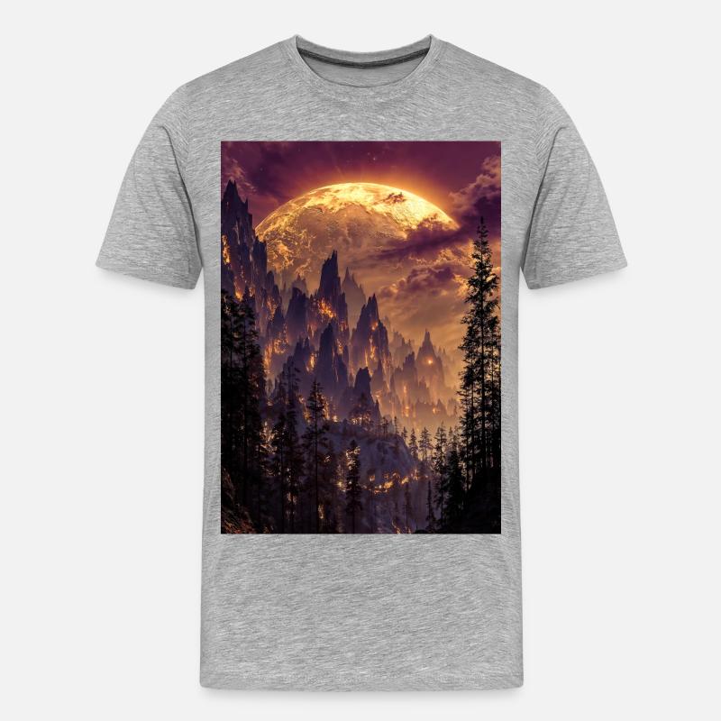 Feuriger Gipfel in der Abenddämmerung - Männer Premium Bio T-Shirt - Grau meliert