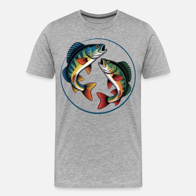 Zwei springende Barsche - Männer Premium Bio T-Shirt - Grau meliert