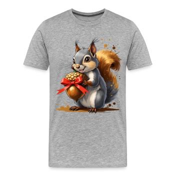 Eichhörnchen mit roter Eichel - Männer Premium Bio T-Shirt - Grau meliert - Vorne - Damien (186cm)