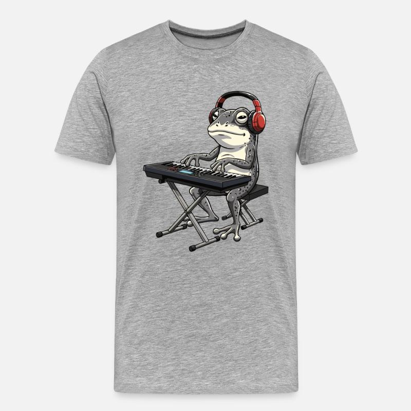 Frosch mit Keyboard und Kopfhörern - Männer Premium Bio T-Shirt - Grau meliert