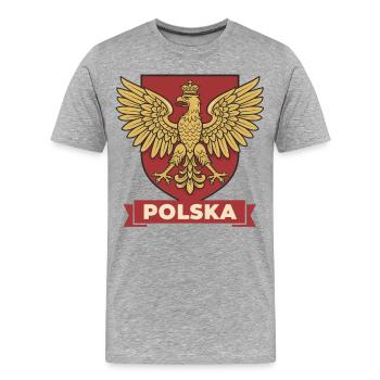 Polska Golden Eagle Wappen auf rotem Schild - Männer Premium Bio T-Shirt - Grau meliert - Vorne - Damien (186cm)