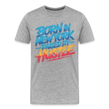 Né à New York – Hustle Streetstyle - T-shirt bio Premium Homme - gris chiné - Devant - Damien (186cm)
