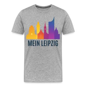Leipzig Farbverlauf Skyline - Männer Premium Bio T-Shirt - Grau meliert - Vorne - Damien (186cm)