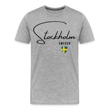 Design élégant Stockholm, j’adore Stockholm - T-shirt bio Premium Homme - gris chiné - Devant - Damien (186cm)