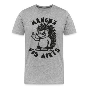 Hérisson insolent doigt levé - T-shirt bio Premium Homme - gris chiné - Devant - Damien (186cm)