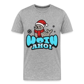 Moin &amp; Ahoi | Phoque avec bonnet de Père Noël - T-shirt bio Premium Homme - gris chiné - Devant - Damien (186cm)