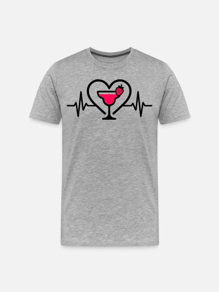 Daiquiri Herz Cocktail Erdbeere - Männer Premium Bio T-Shirt - Grau meliert