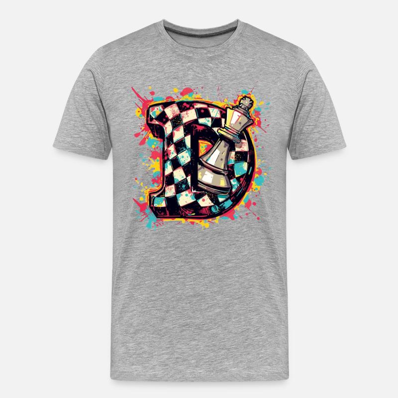 Dame Graffiti Farbexplosion Schachspieler - Männer Premium Bio T-Shirt - Grau meliert