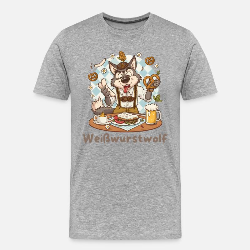 Weißwurstwolf Kochheld Bavarian - Männer Premium Bio T-Shirt - Grau meliert