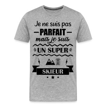 Super Skieur Hiver Montagne - T-shirt bio Premium Homme - gris chiné - Devant - Damien (186cm)