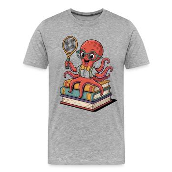 Pieuvre de tennis ringard avec des lunettes - T-shirt bio Premium Homme - gris chiné - Devant - Damien (186cm)