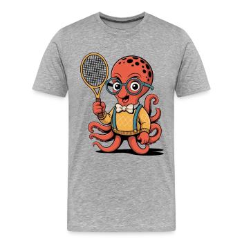 Pieuvre de tennis ringard avec des lunettes - T-shirt bio Premium Homme - gris chiné - Devant - Damien (186cm)