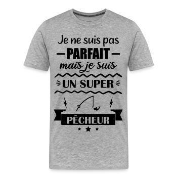 Super Fisherman Passion Nature - Men's Premium Organic T-Shirt - heather grey - Front - Damien (186cm)