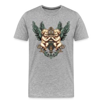 Zwillings-Cherub-Flügel verziertes Herzwappen - Männer Premium Bio T-Shirt - Grau meliert - Vorne - Damien (186cm)