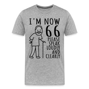 66ème Anniversaire 66s 66ème J’ai maintenant 66 ans - T-shirt bio Premium Homme - gris chiné - Devant - Damien (186cm)