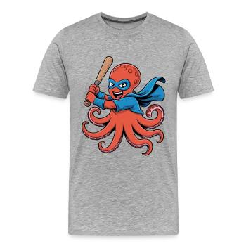 Baseball Octopus Superhero - T-shirt bio Premium Homme - gris chiné - Devant - Damien (186cm)