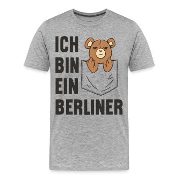 Un ours en peluche de poche effronté ! Je suis Berlinois - T-shirt bio Premium Homme - gris chiné - Devant - Damien (186cm)