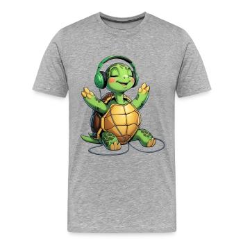 Tortue musicale avec casque - T-shirt bio Premium Homme - gris chiné - Devant - Damien (186cm)