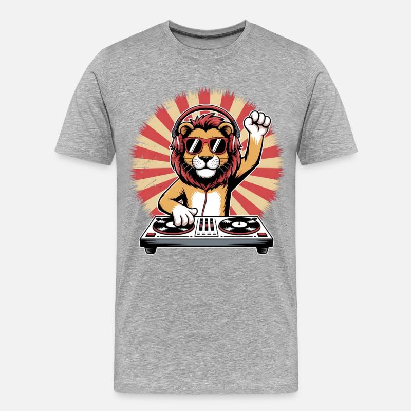 Löwen DJ mit Kopfhörern - Männer Premium Bio T-Shirt - Grau meliert
