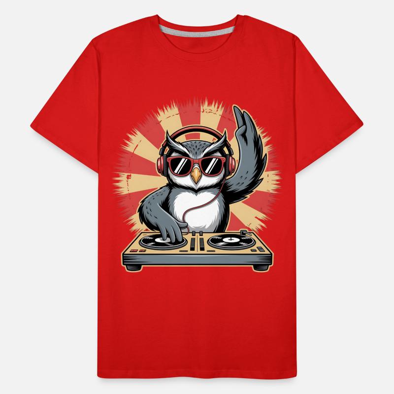 DJ Eule mit Turntables Männer Premium Bio T-Shirt