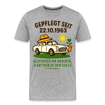 Oldtimer Herzgarten Spruch - Männer Premium Bio T-Shirt - Grau meliert - Vorne - Damien (186cm)