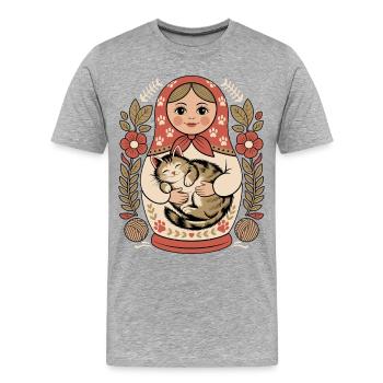 Matroschka Katze Kuschelherz - Männer Premium Bio T-Shirt - Grau meliert - Vorne - Damien (186cm)
