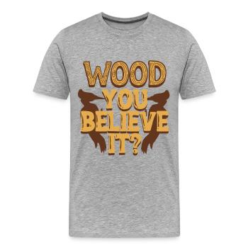 Elfenbein Specht Wood You Believe It? - Männer Premium Bio T-Shirt - Grau meliert - Vorne - Damien (186cm)
