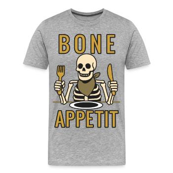 Appetit en os - Halloween 2025 - T-shirt bio Premium Homme - gris chiné - Devant - Damien (186cm)