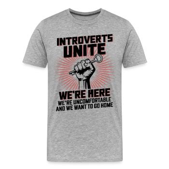Introverts Unite Here - Männer Premium Bio T-Shirt - Grau meliert - Vorne - Damien (186cm)