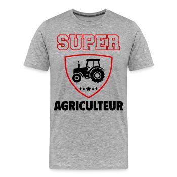 Super agriculteur, fête des pères, noël - T-shirt bio Premium Homme - gris chiné - Devant - Damien (186cm)