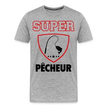 Super pêcheur, fête des pères, noël - T-shirt bio Premium Homme - gris chiné - Devant - Damien (186cm)