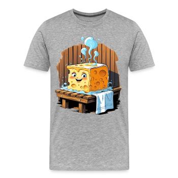Fromage dans le sauna Sourire et transpiration - T-shirt bio Premium Homme - gris chiné - Devant - Damien (186cm)