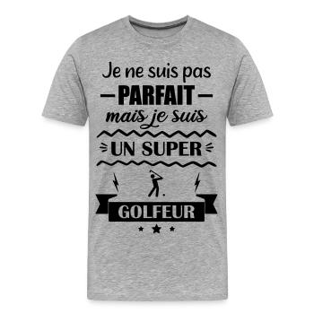 Super Golfeur Passion Green Golf  - T-shirt bio Premium Homme - gris chiné - Devant - Damien (186cm)