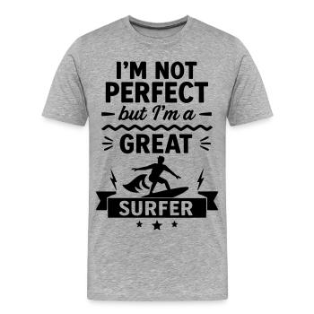 Super surfeur vague mer - T-shirt bio Premium Homme - gris chiné - Devant - Damien (186cm)