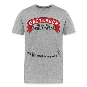 Livre d’or Mon idée cadeau 47e anniversaire - T-shirt bio Premium Homme - gris chiné - Devant - Damien (186cm)