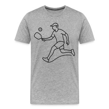 Pickleball Spieler Skizze – einfaches Sportmotiv - Männer Premium Bio T-Shirt - Grau meliert - Vorne - Damien (186cm)